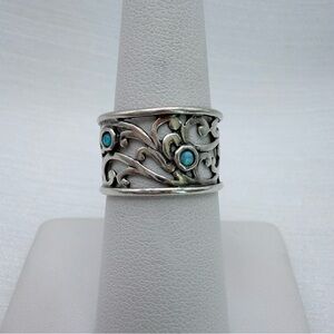 New Artisan Silver Ring with Blue Highlights Size 7.5